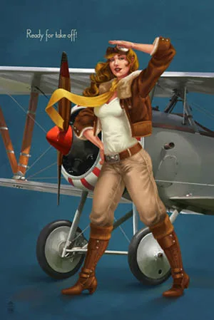 Pinup Girl Aviator Postcard