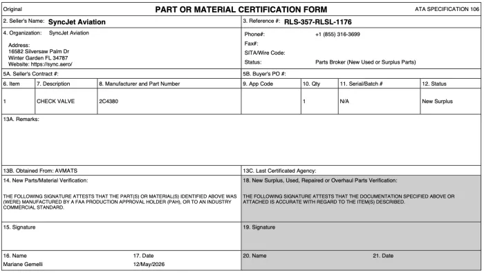 2C4380 Check Valve (NS)